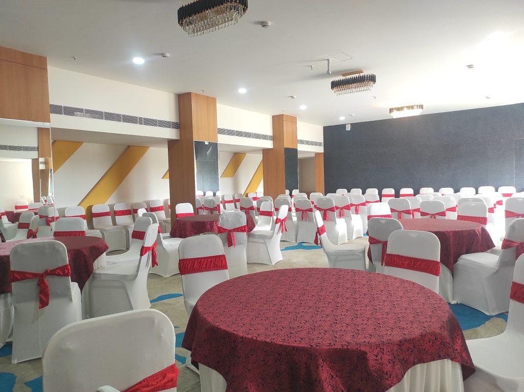 Luxury event hall with elegant lighting and seating